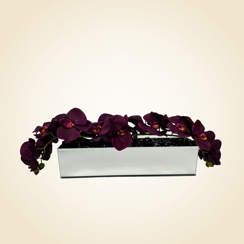 18&quot; Mirror Vase with Arched Maroon Orchids