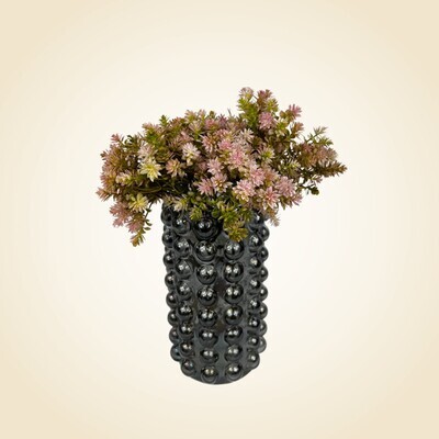 Grey Bubbly Vase with Pink Flowers