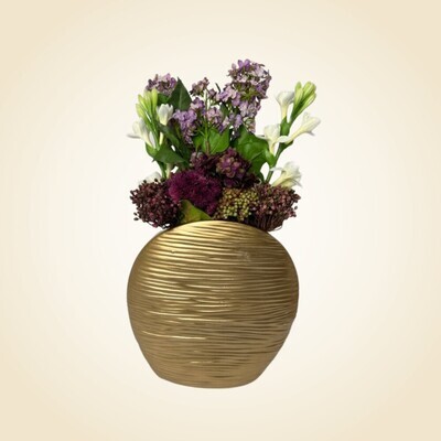 Ceramic Round Gold Vase With Flowers