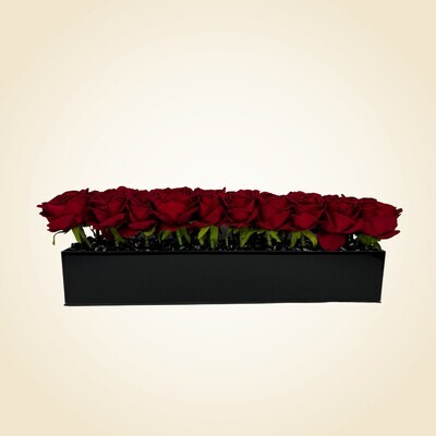 24" Black Mirror Vase with Red Roses