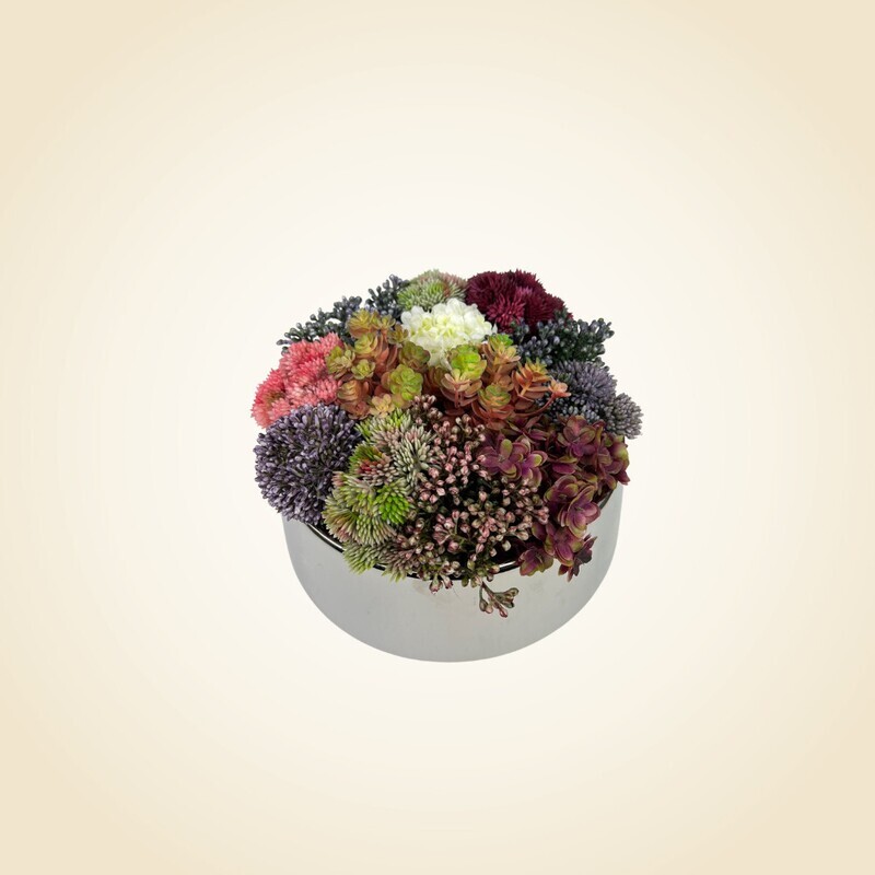 Floral Arrangement in Medium Silver Round Planter GPW