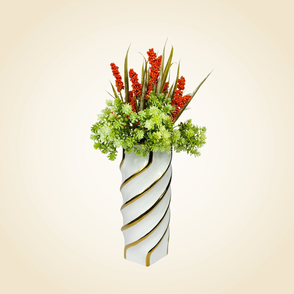 Aurora Gold Swirl Large Vase With Flowers