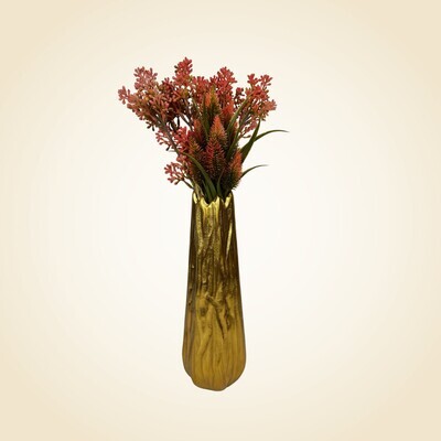 Small Gold  Branch Vase with Pink Flowers