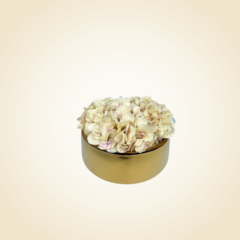 Gold LG Round Vase with Pink Hydrangeas