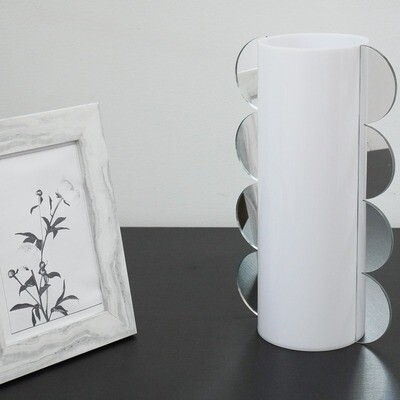 Lucite Mirror Accented White Vase