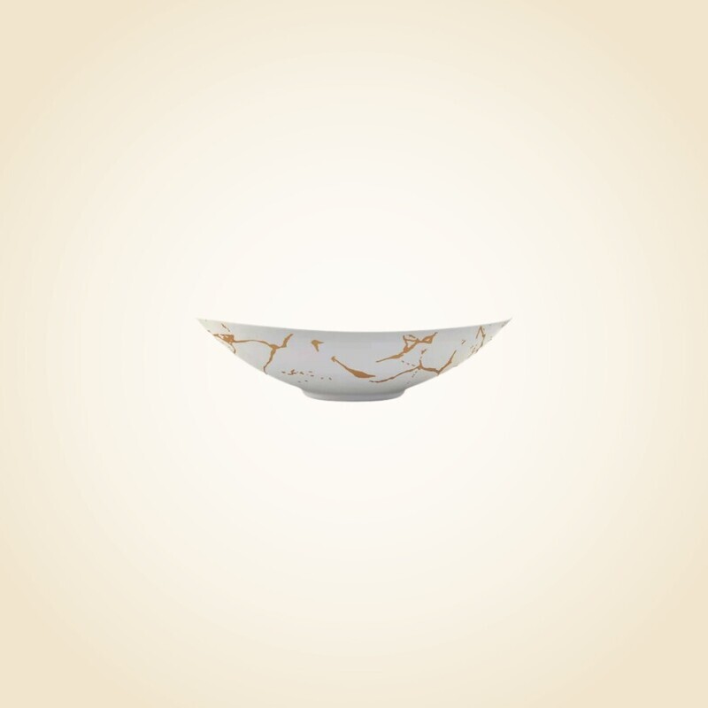 Matte White w/ Gold Marble Oval Bowl