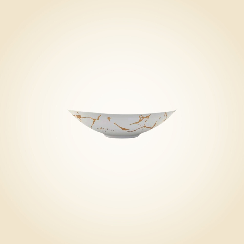 Matte White w/ Gold Marble Oval Bowl