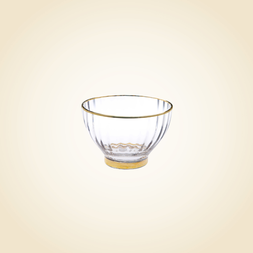 9&quot; Glass Textured Bowl With Gold Rim