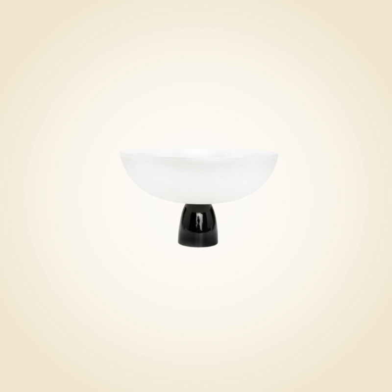 Shallow White Glass Bowl on Black Base