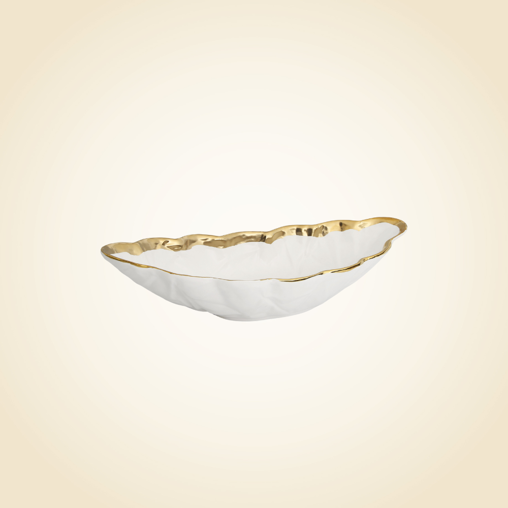 White Deep Oval Shaped Bowl With Gold Rim
