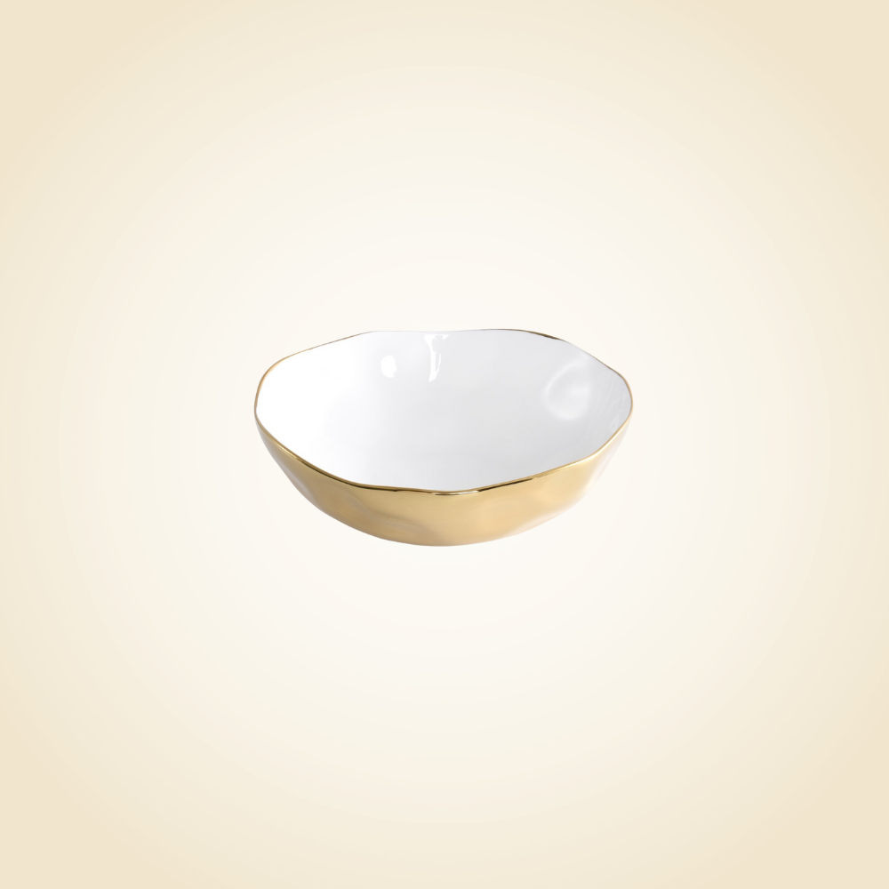Simple Ceramic White &amp; Gold Wide Bowl