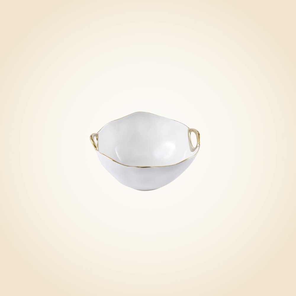 White &amp; Gold Handle Large Bowl