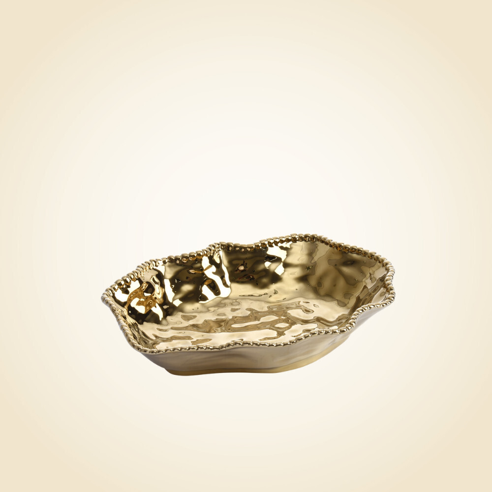Ceramic Beaded Gold Oval Bowl