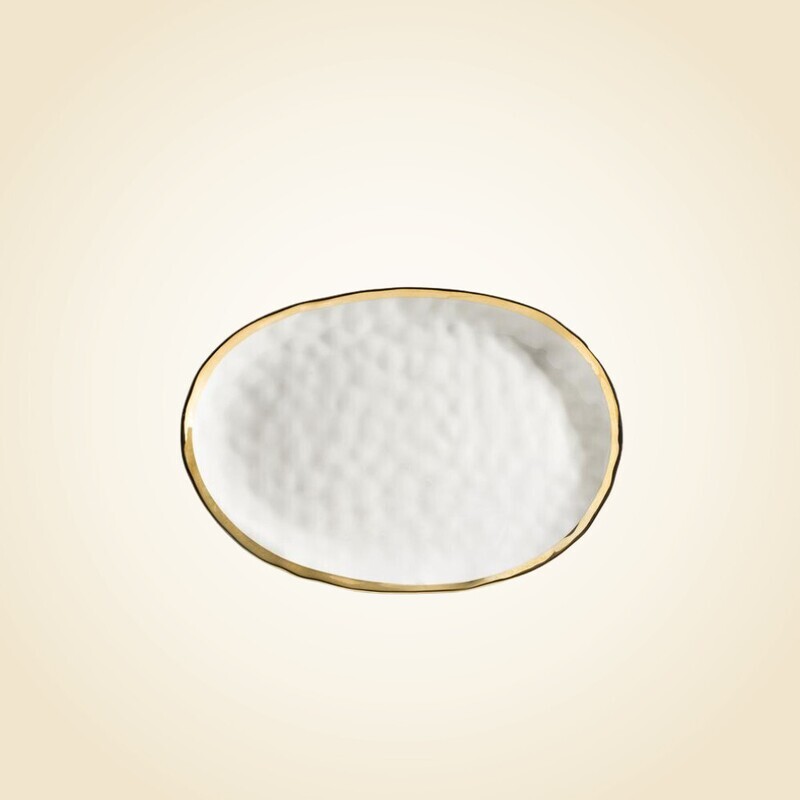 Oval White Platter With Gold Rim
