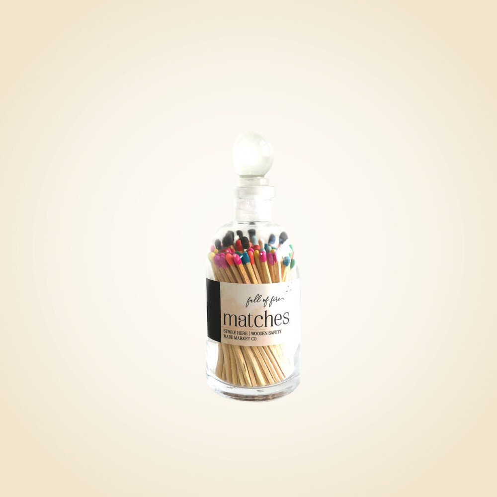Glass Apothecary Bottle of Matches with Glass Ball Stopper MULTI