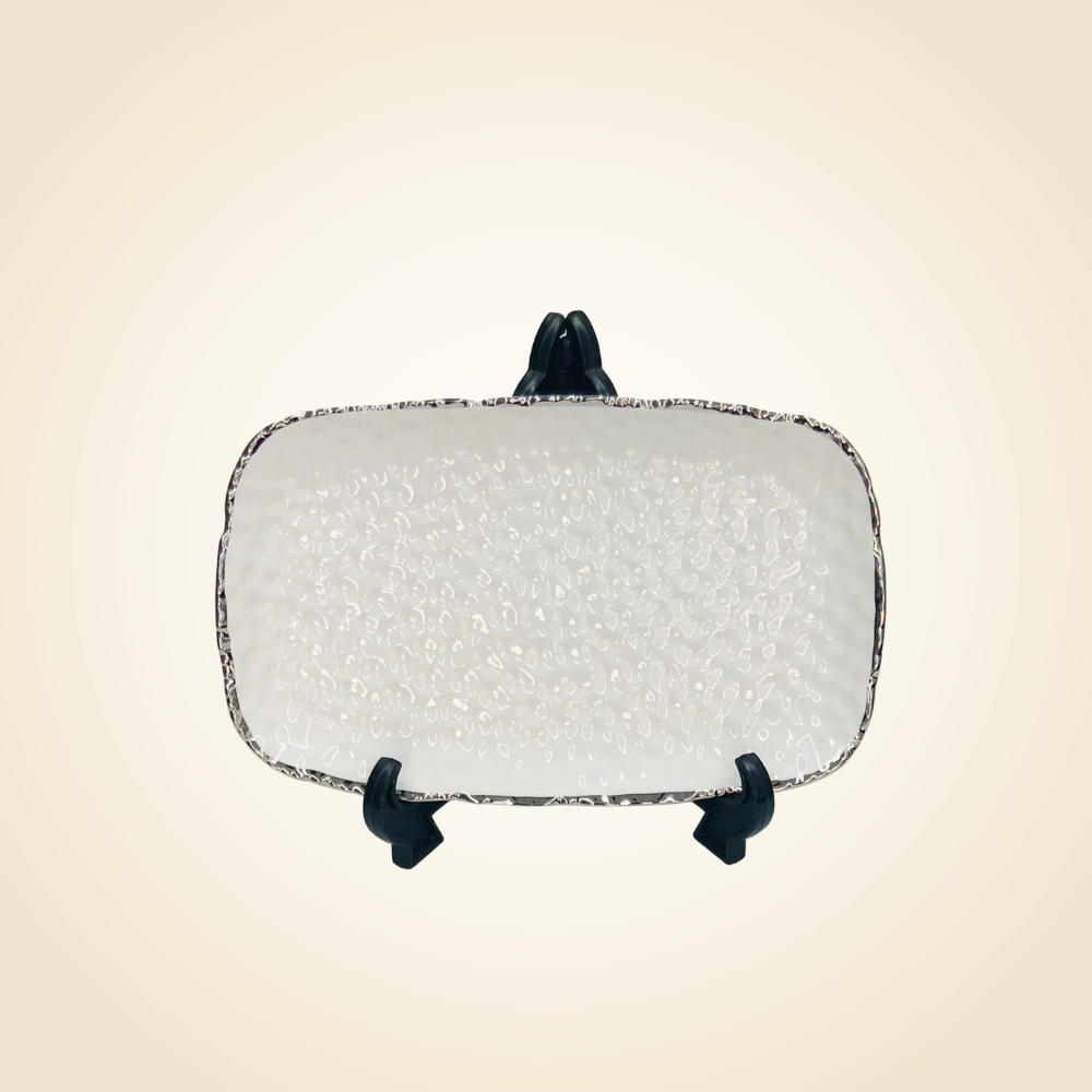 White Hammered Tray with Silver Rim
