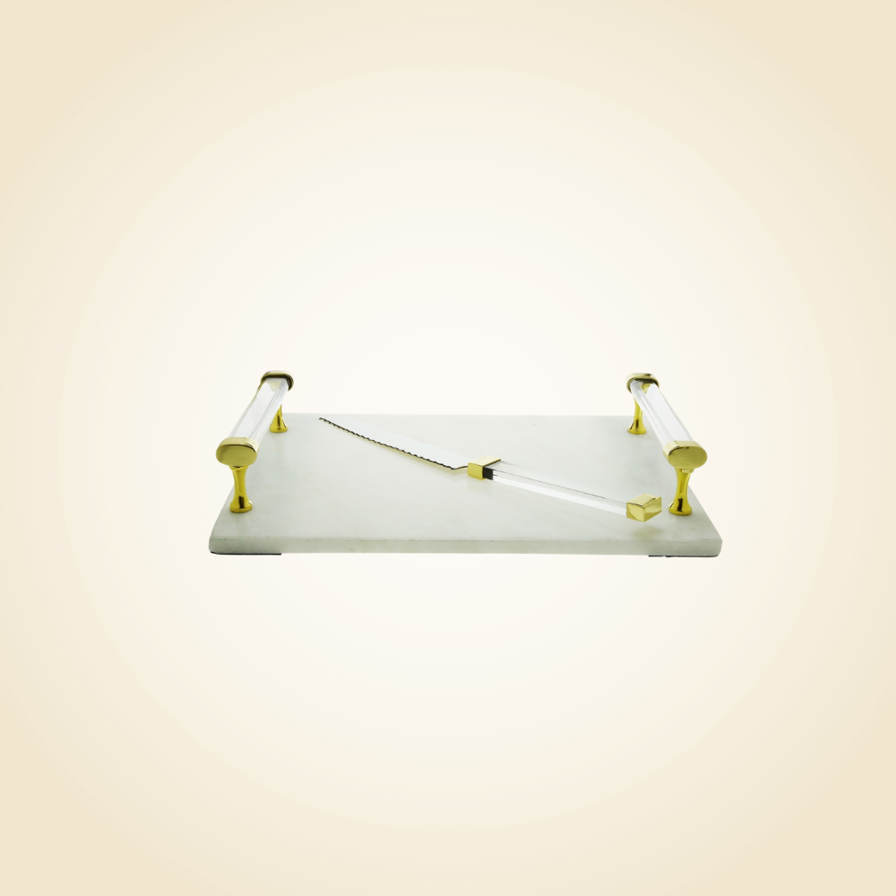 White Marble Challah Board w/ Acrylic Handles