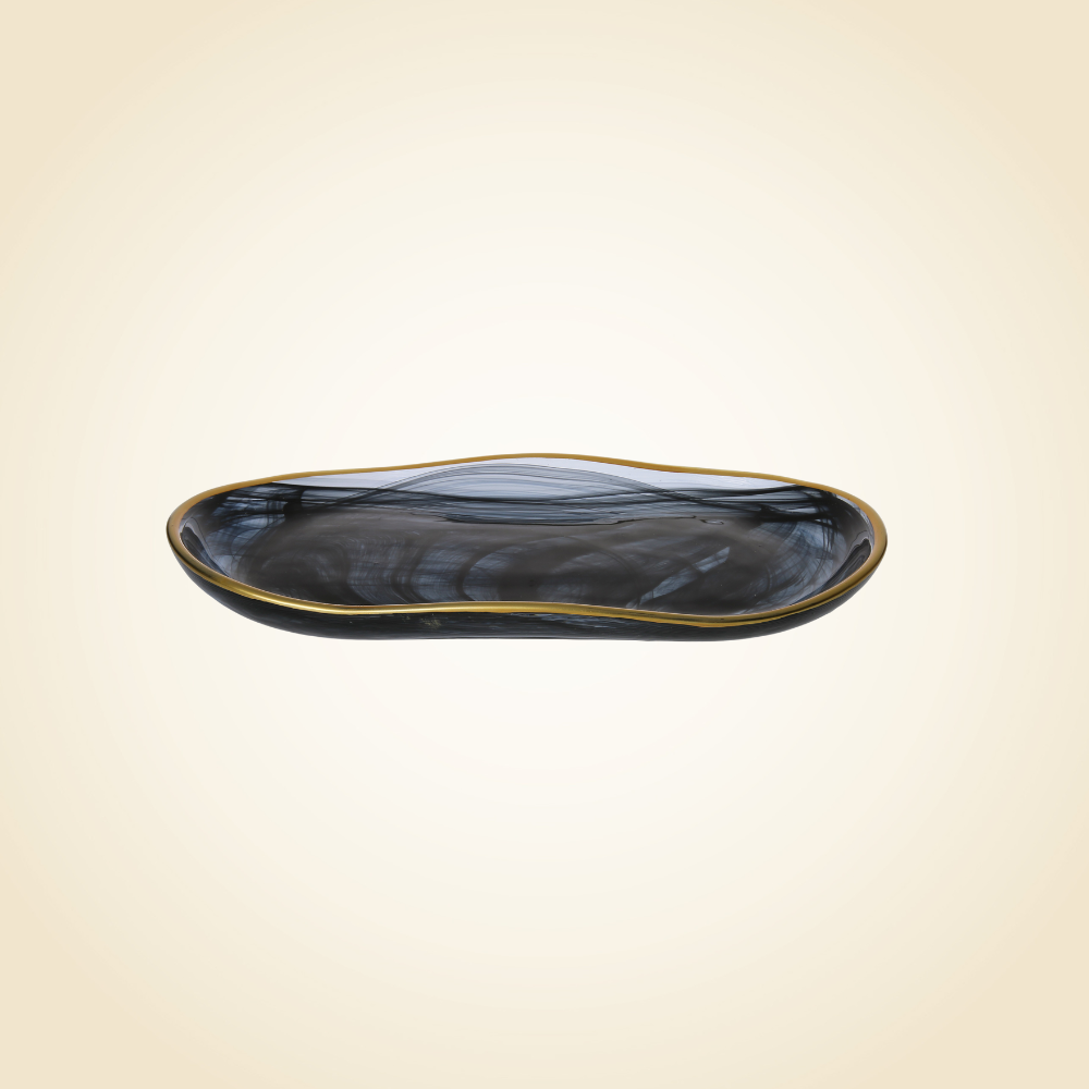 Black Alabaster Oval Tray 13.75&quot;