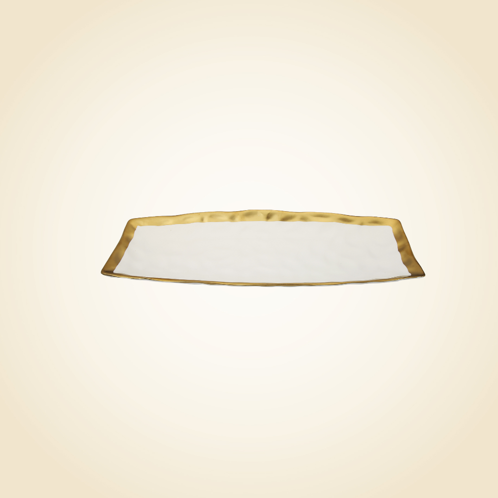 White Oblong Tray With Gold Rim