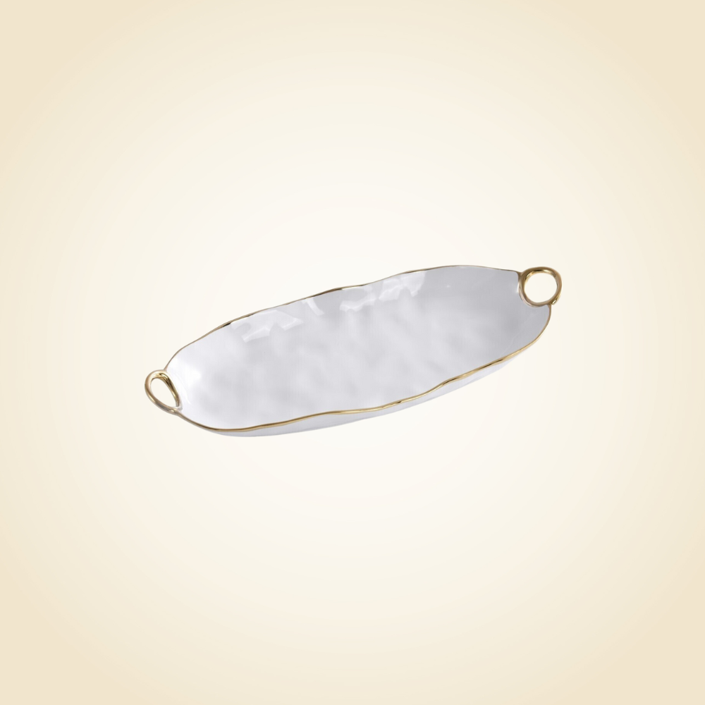Deep Handle White &amp; Gold Oval Platter