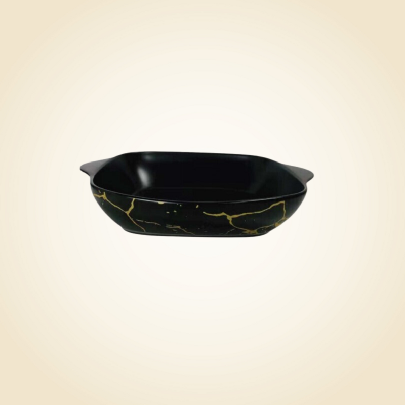 Matte Black w/ Gold Marble Rectangle Dish