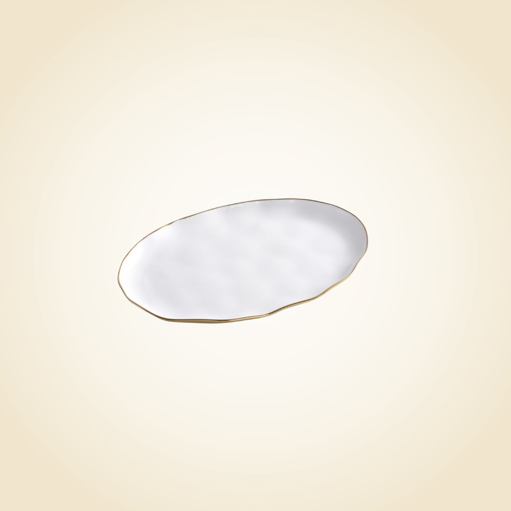 Simple Ceramic White & Gold Oval Platter