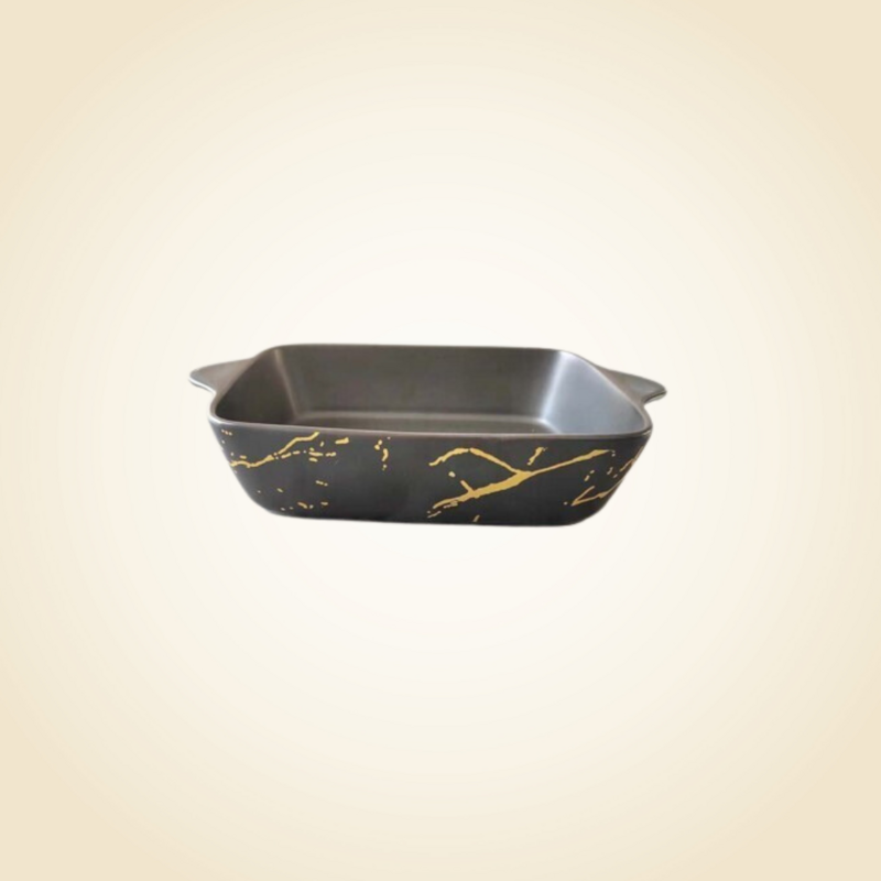 Matte Black w/ Gold Marble Small Square Dish