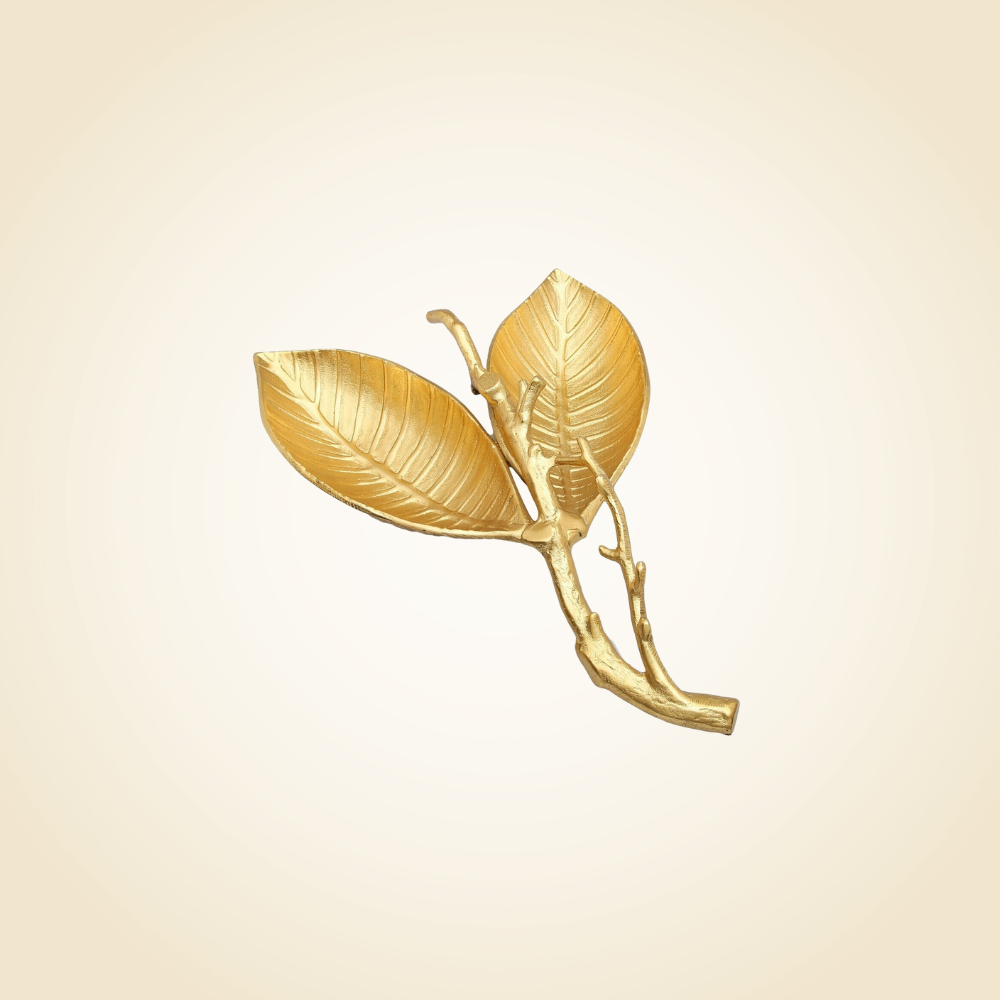 Gold Birch Leaf Shaped - Vein Engraved Relish Dish