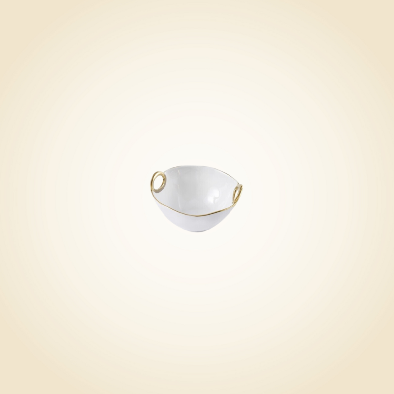 White &amp; Gold Handle Small Bowl