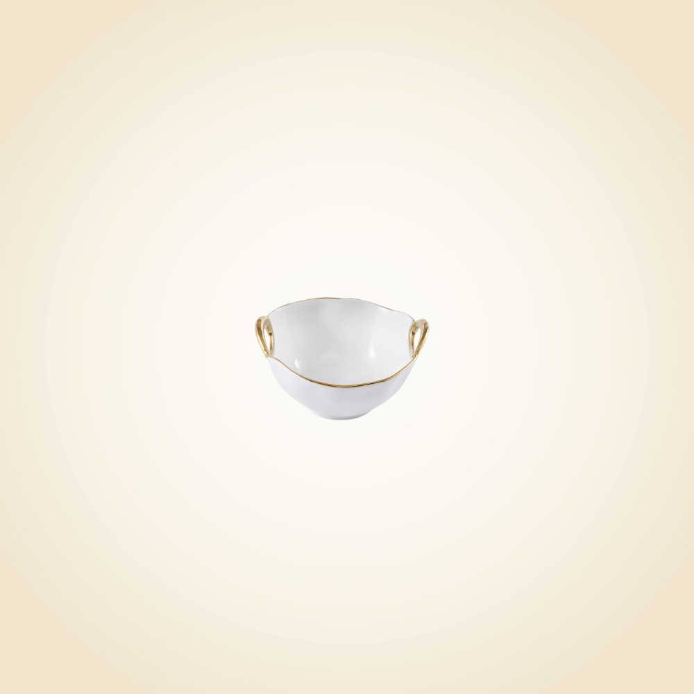 White &amp; Gold Handle Snack Bowl