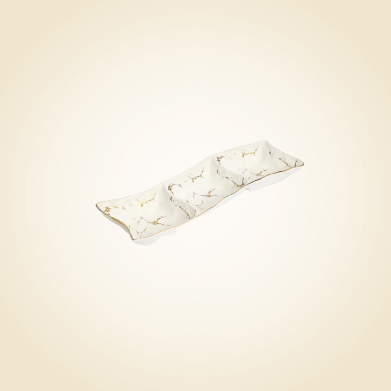 White 3 Sectional Platter With Gold Design