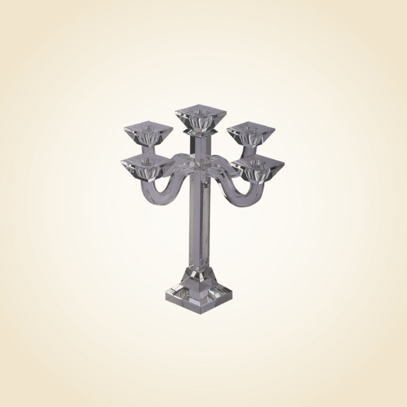 13&quot;H Crystal and SS 5 Branch Candelabra