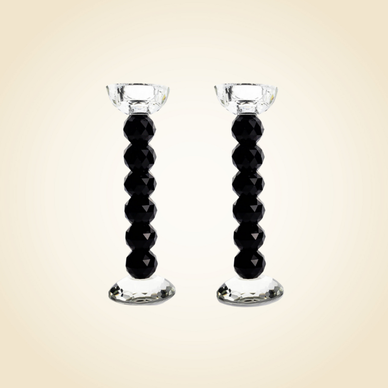 10&quot; Black Crystal Ball Candlesticks Set of 2