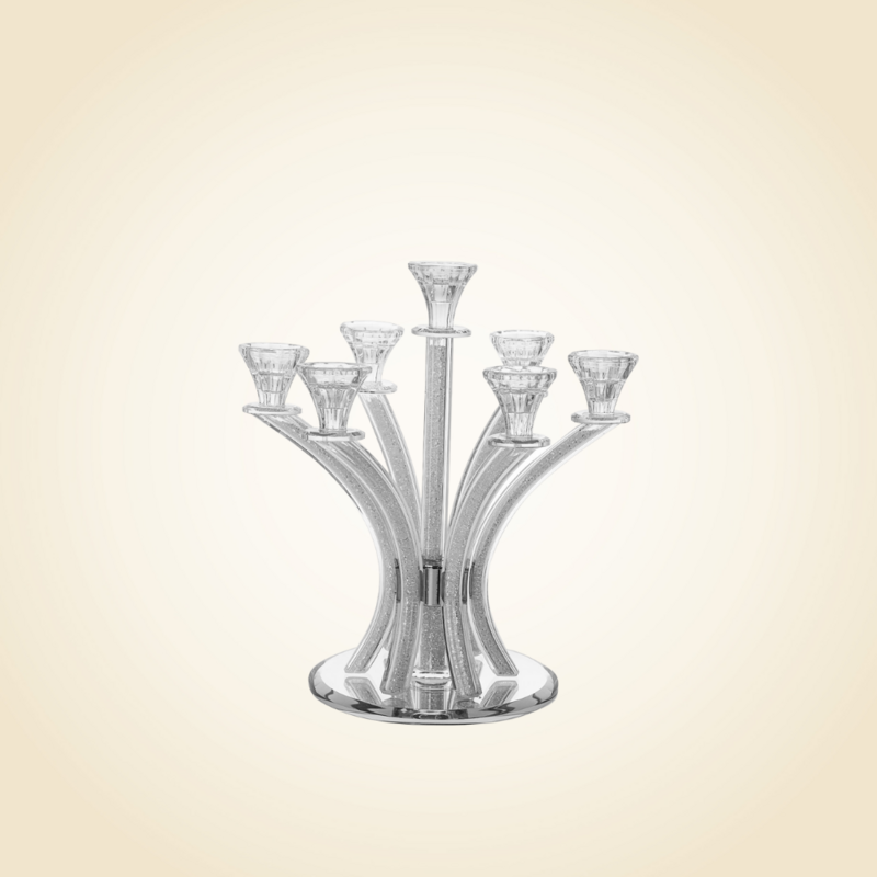 Crystal Filled 7 Branch Candelabra on Mirror Base