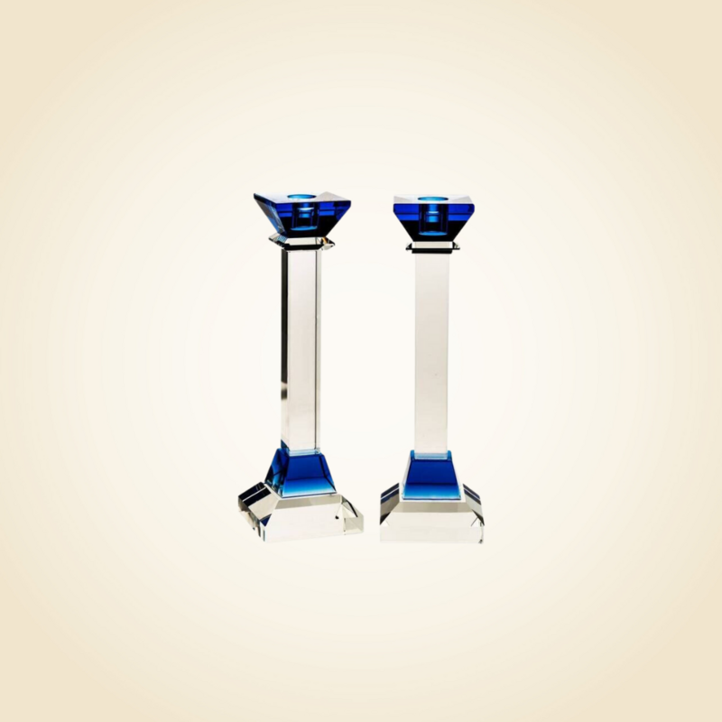 10&quot; Blue Square Crystal Candlesticks
