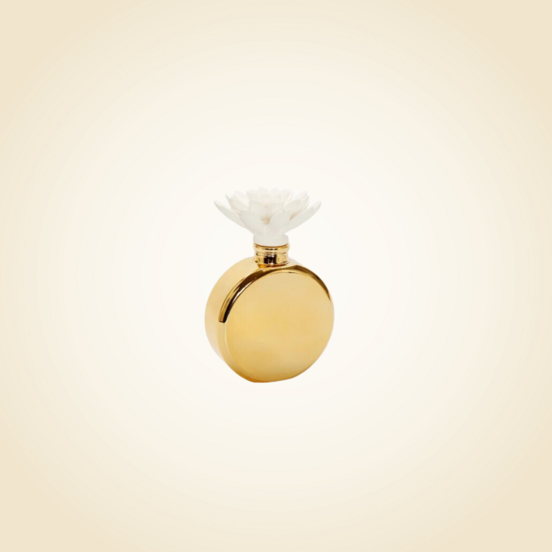 Gold Bottle with White Flower Diffuser