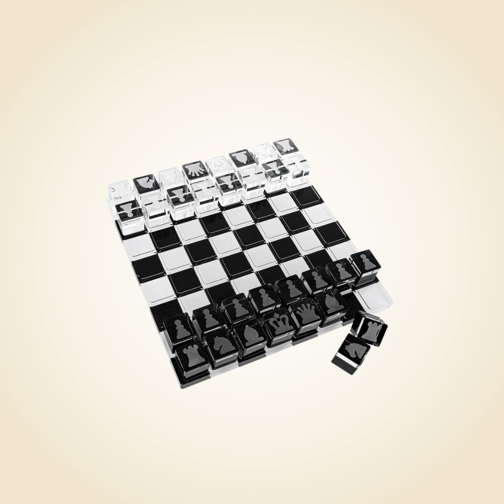 Lucite Black &amp; White Chess Set