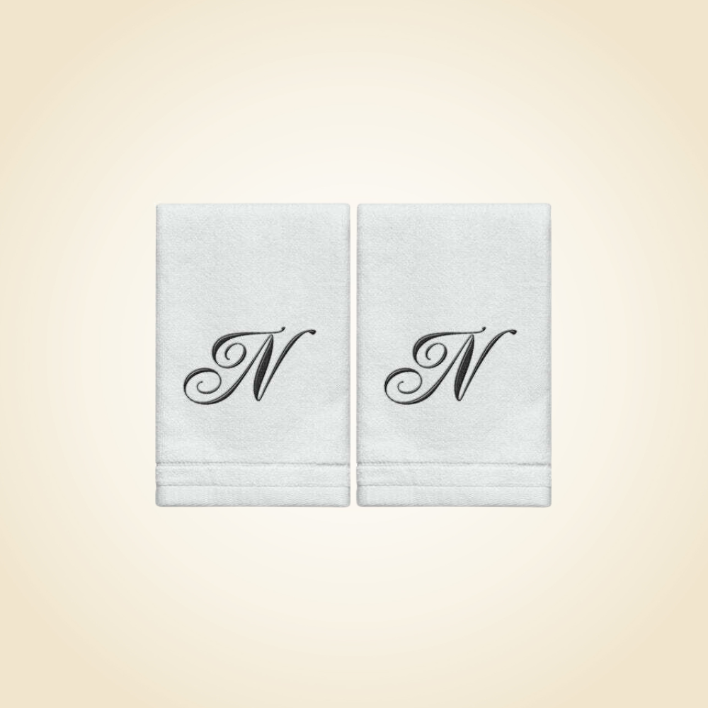 2 White Towels with Black Letter N