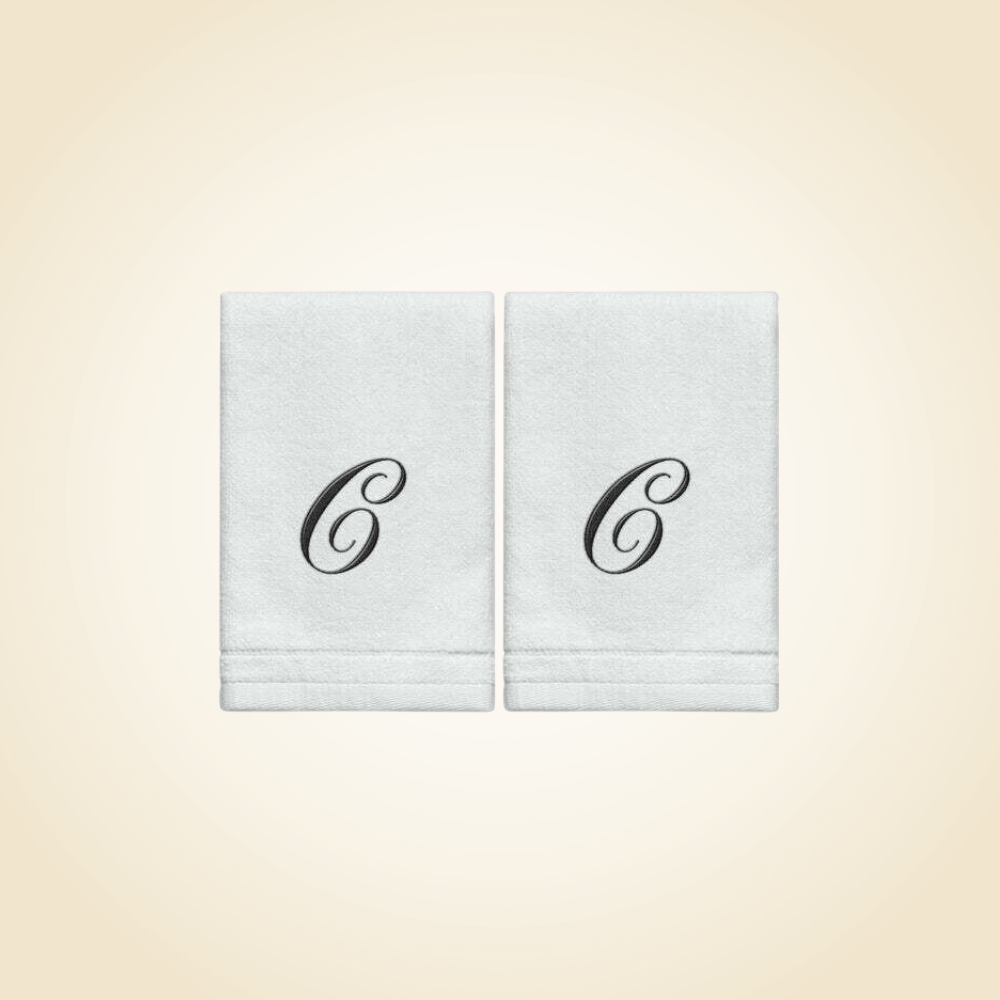 2 White Towels with Black Letter C