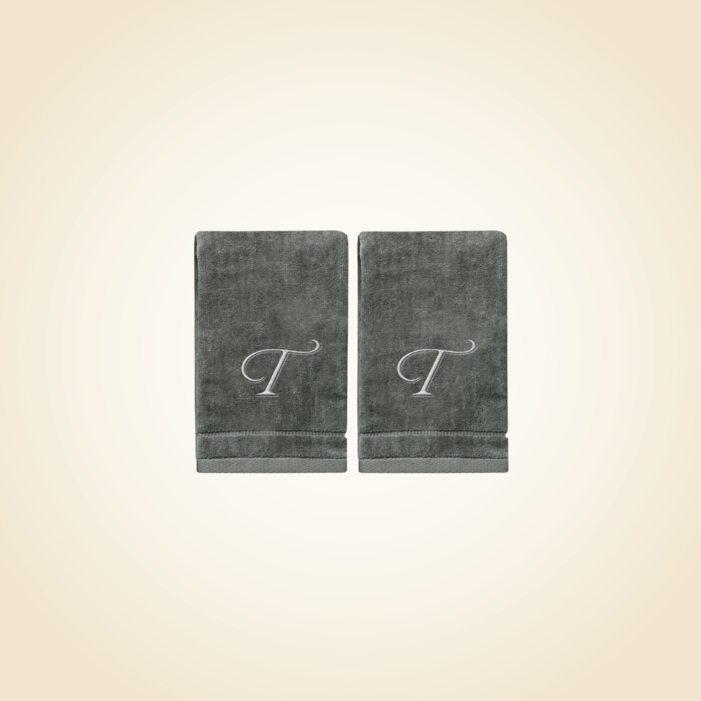 2 Dark Gray Towels with Silver Letter T