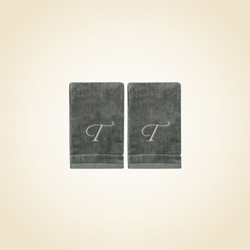 2 Dark Gray Towels with Silver Letter T