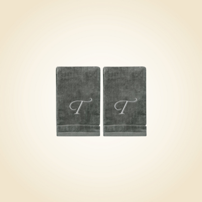 2 Dark Gray Towels with Silver Letter T