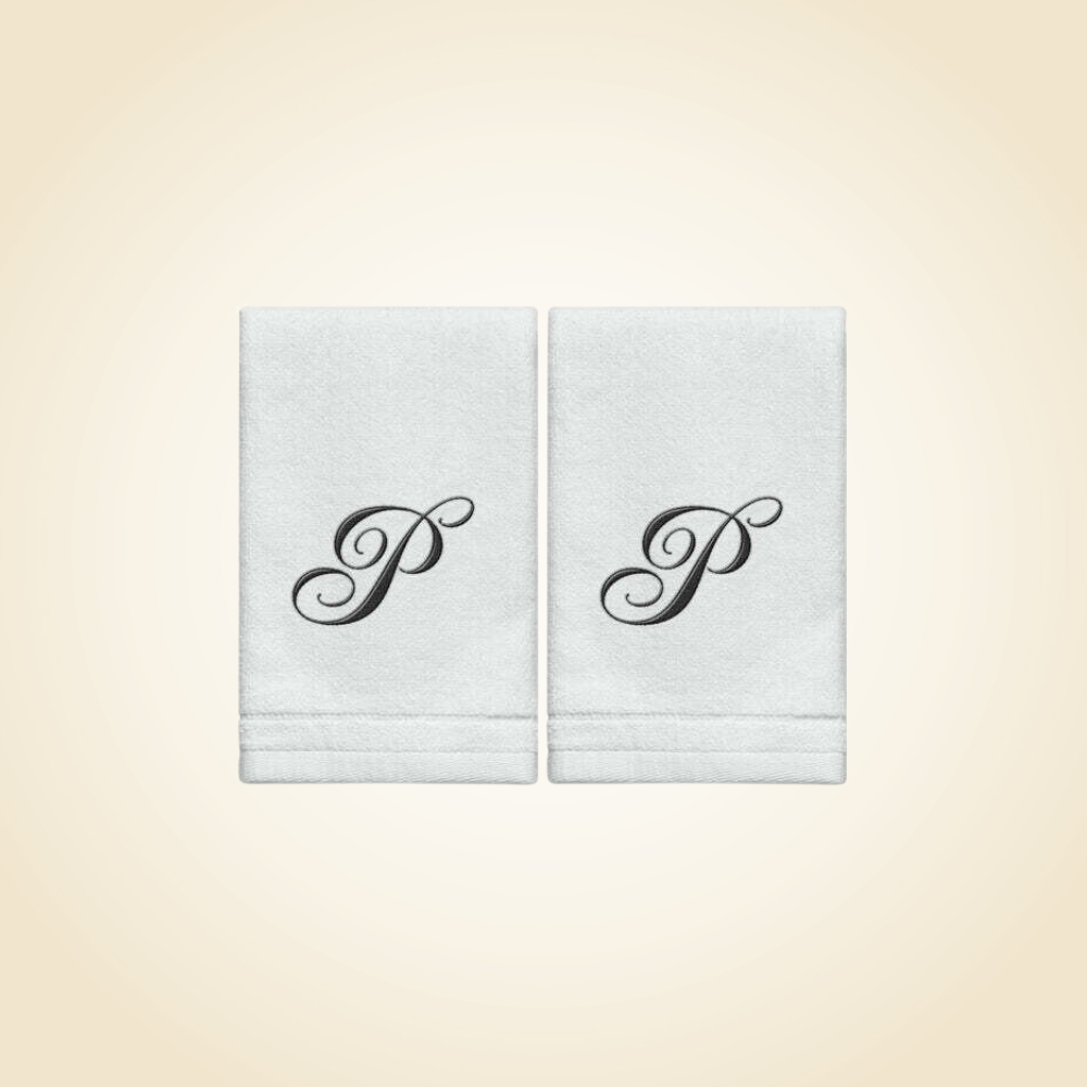 2 White Towels with Black Letter P