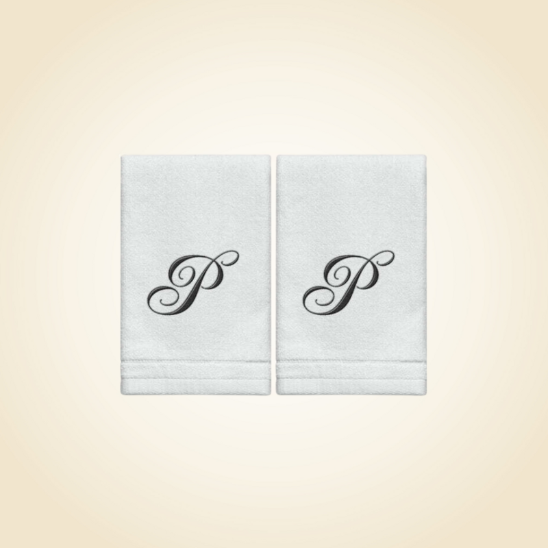 2 White Towels with Black Letter P