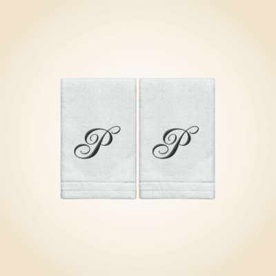 2 White Towels with Black Letter P