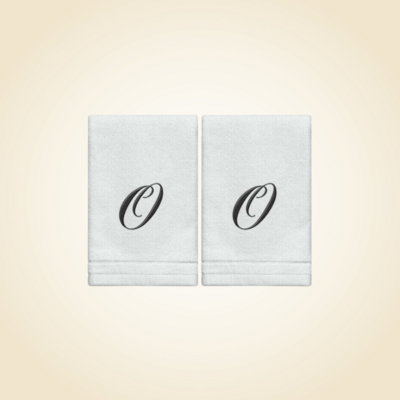 2 White Towels with Black Letter O