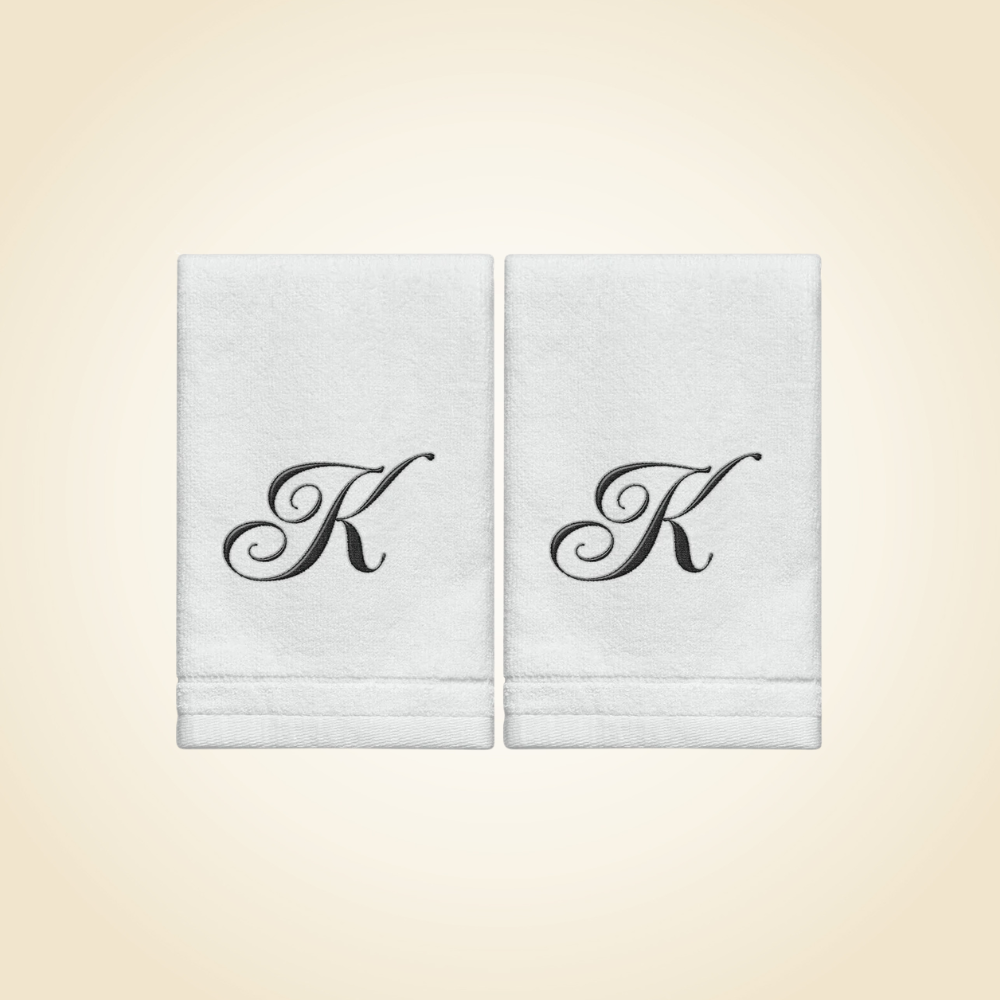 2 White Towels with Black Letter K