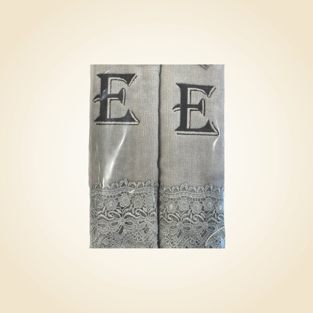 2 Charcoal Towels with Algerian Letter E