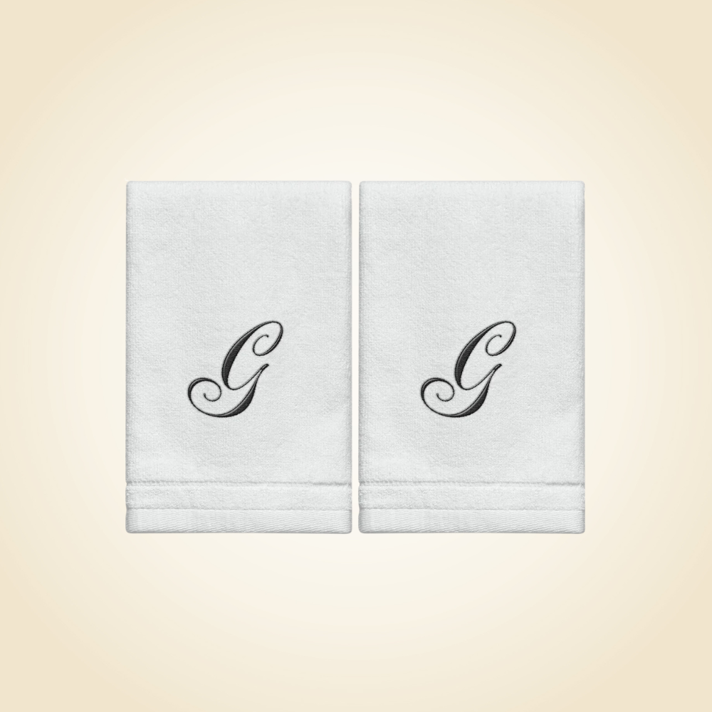 2 White Towels with Black Letter G