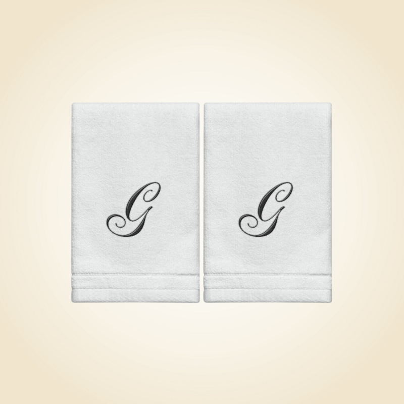 2 White Towels with Black Letter G